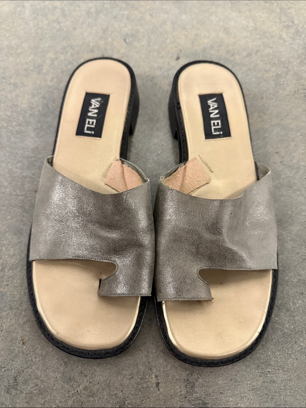 Vaneli Metallic Pewter Slide Mules